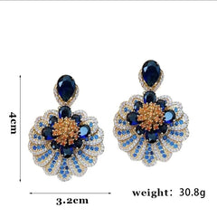 Pre Order: Blue Drop Flower Pendant Rhinestone Earrings