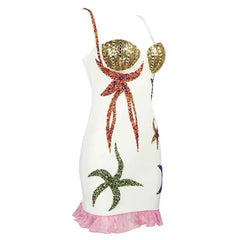 Sequined Diamond Beaded Ruffle Mini Dress