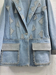 Triangle Diamond Embroidered Denim Blazer