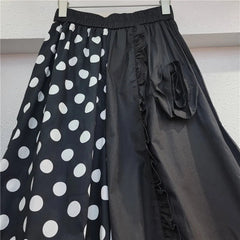 Polka Dot Patchwork 3D Flower Wide Leg Trousers