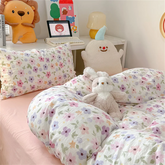 Ins Pink Bedding Set Bed Flat Sheet Pillowcase Twin Full Queen Princess Style Bed Linen Kids Girls Floral Duvet Cover