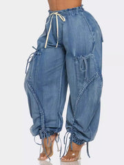 Pre Order: Balloon Elastic Waistband Denim Jeans