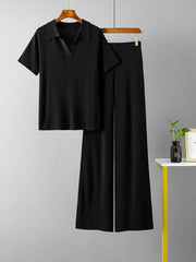 Knitted Short Sleeved Top + Trousers Set