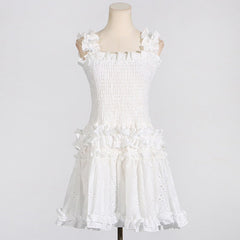 Solid Pleated Wood Ear Short Dress