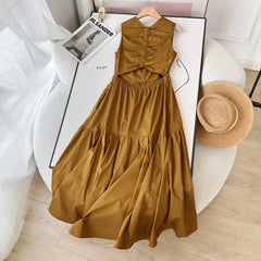 Round Necked Open Waist Sleeveless Dress