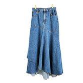 Pre Order: Blue Splicing Irregular High Waist Denim Skirt