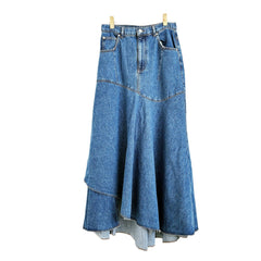 Pre Order: Blue Splicing Irregular High Waist Denim Skirt