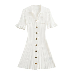 Solid Fungus Edge Sleeves Fish Tail Knitted Dress