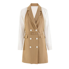 Striped Splicing Double Breasted Waist Cinched Dress