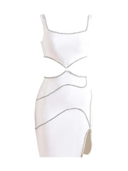 Hollow Out Patchwork Diamond Sleeveless Dress