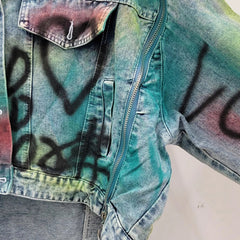 Graffiti on Denim Long Back Jacket