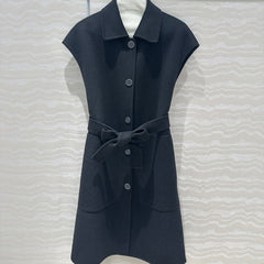 Solid Single Breasted Sleeveless Long Jacket