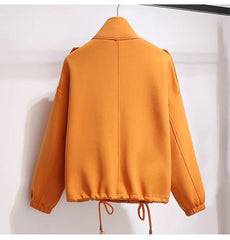 Solid Loose Drawstring Zip Up Oversized Jacket