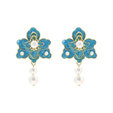 Pre Order: Blue Flower Dripping Pearl Earrings