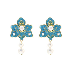 Pre Order: Blue Flower Dripping Pearl Earrings