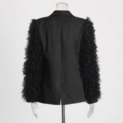 V-Neck Ruffled Long Sleeved Suit Jacket