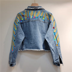 Handmade Nail Bead Short Denim Jacket