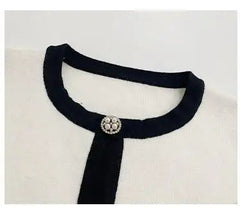 Classy Ivory White Knitted Round Neck Top + Skirt Set