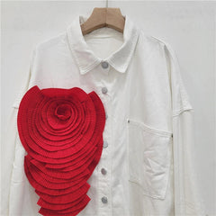Pleated Flower Casual Denim Shirt