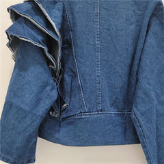 V-Neck Ruffle Edge Denim Jacket