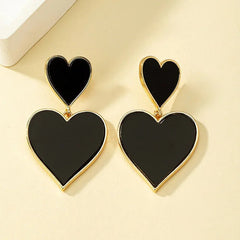 Pre Order: Black Resin Large Metal Heart Dangle Earrings