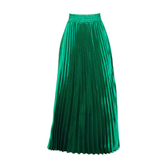 Solid High Waist Pleated Maxi Skirt