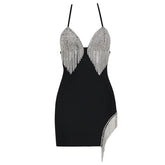 Sparkling Diamond Tassels Halter Backless Bandage Dress