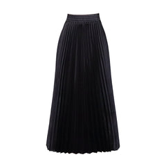 Solid High Waist Pleated Maxi Skirt