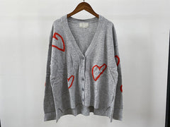 Red Heart Jacquard V-Neck Knit Cardigan
