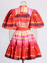 Watercolor Orange Puff Mini Dress