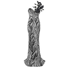 Silver Sequins 3D Strapless Feather Dress