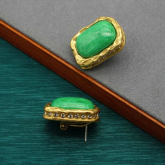 Medieval 925 Silver Needle Green Stone Earrings