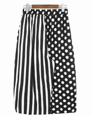 Pre Order: Black Polka-Dots Stripes Printed Loose Fit Trousers