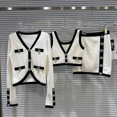 Vintage Long Sleeve Cardigan + Vest + Mini Skirt Set