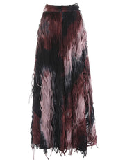 Tie Dye Fringe Midi Skirt