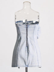 Ruffled Strapless Denim Mini Dress