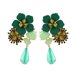 Resin Flower Diamond Studded Retro Earrings