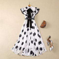 Ruffled Edge Waistband Fairy Polka Dot Dress