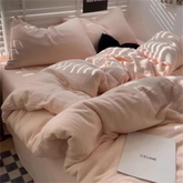 Ins Four Piece Set of Washed Cotton Striped Duvet Cover Set, Simple Bed Sheets, and a Three Piece Set for Student Dormitories