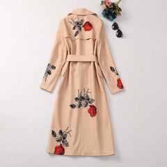 Double Breasted Beige Rose Trench Coat