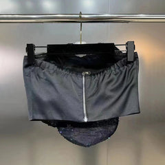 Sequined 3D Flower Splicing Strapless Top