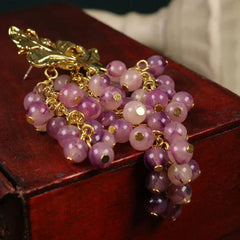 Medieval Long Tassel Purple Resin Grapes Earrings