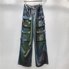 Tie Dye Multi Pocket Loose Straight Pants