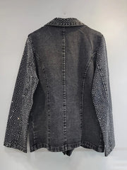 Diamond Studded Washed Black Denim Jacket