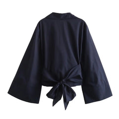 Kimono-Like Collar Back Bow Shirt