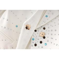 Studded Constellation White Slim Fit Coat