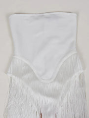 Solid Tassel Patchwork Strapless Dress