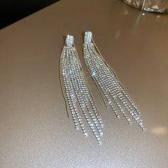 Diamond Zircon Long Tassel Earrings