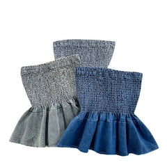 Elastic Denim Ruffle Tube Top