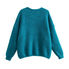 Solid Loose V-Neck Knitted Cardigan